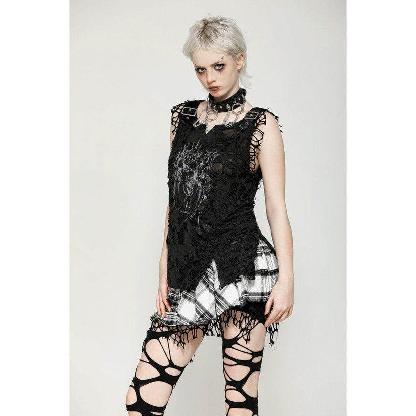 Dark in Love Punk Skirt Quinn Black and White Checked Asymmetrical - QHA UK