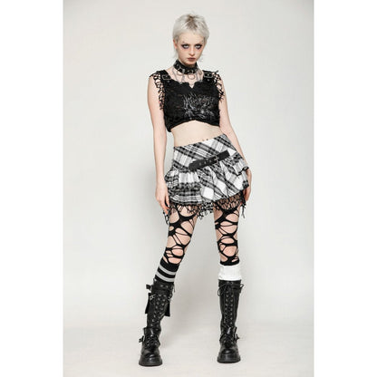Dark in Love Punk Skirt Quinn Black and White Checked Asymmetrical - QHA UK
