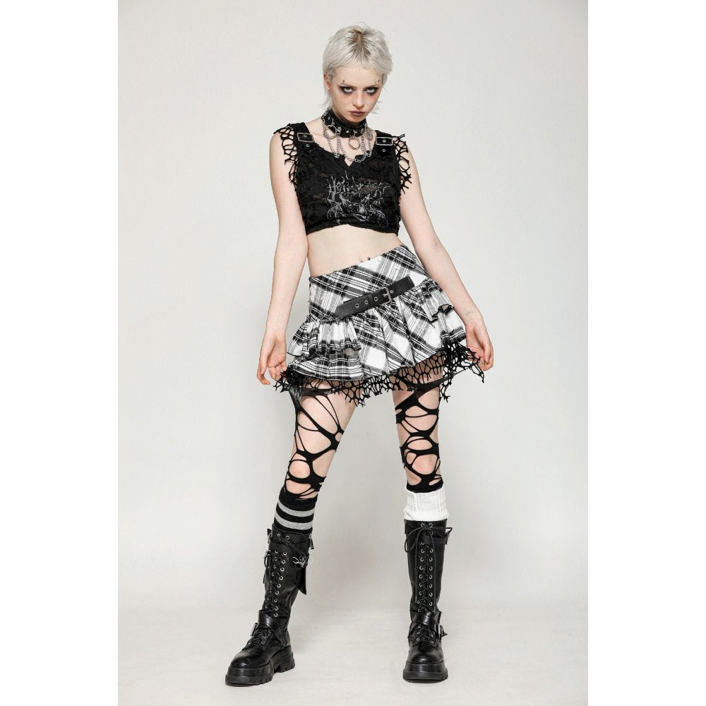 Dark in Love Punk Skirt Quinn Black and White Checked Asymmetrical - QHA UK