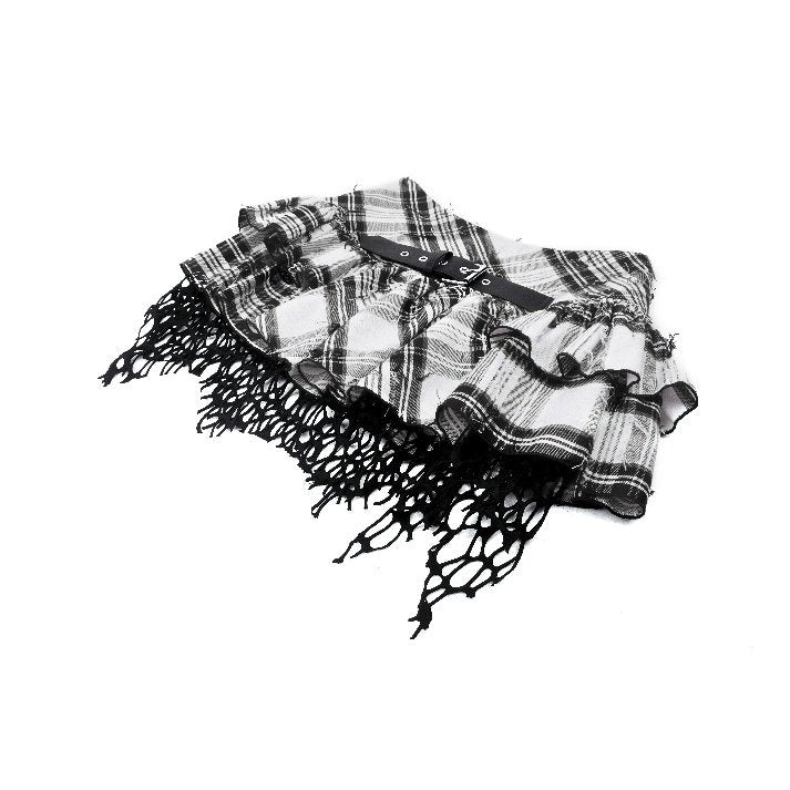 Dark in Love Punk Skirt Quinn Black and White Checked Asymmetrical - QHA UK