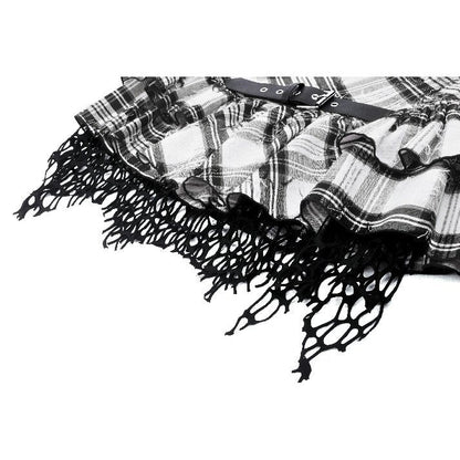 Dark in Love Punk Skirt Quinn Black and White Checked Asymmetrical - QHA UK