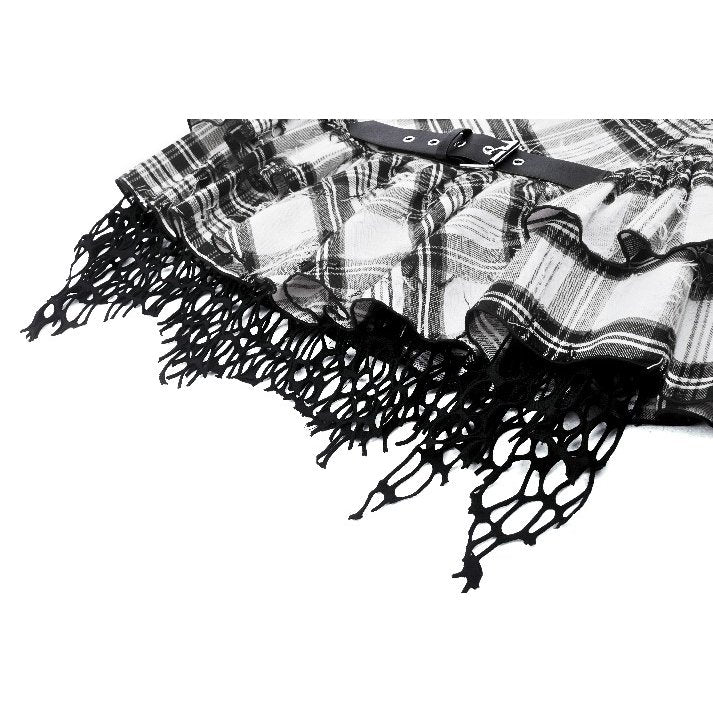 Dark in Love Punk Skirt Quinn Black and White Checked Asymmetrical - QHA UK
