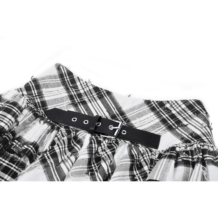 Dark in Love Punk Skirt Quinn Black and White Checked Asymmetrical - QHA UK