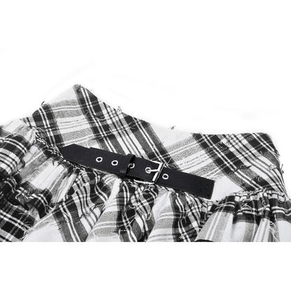 Dark in Love Punk Skirt Quinn Black and White Checked Asymmetrical - QHA UK