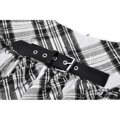 Dark in Love Punk Skirt Quinn Black and White Checked Asymmetrical - QHA UK