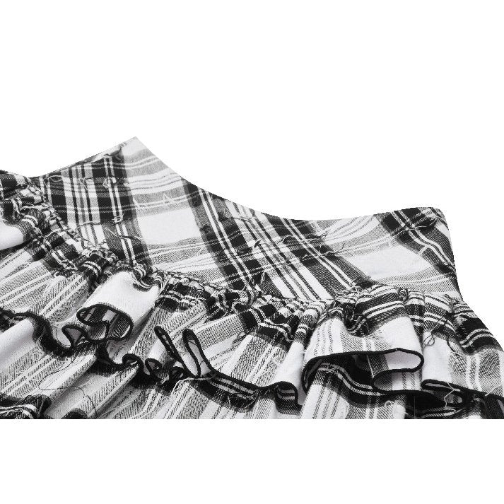 Dark in Love Punk Skirt Quinn Black and White Checked Asymmetrical - QHA UK
