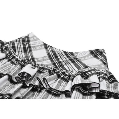 Dark in Love Punk Skirt Quinn Black and White Checked Asymmetrical - QHA UK