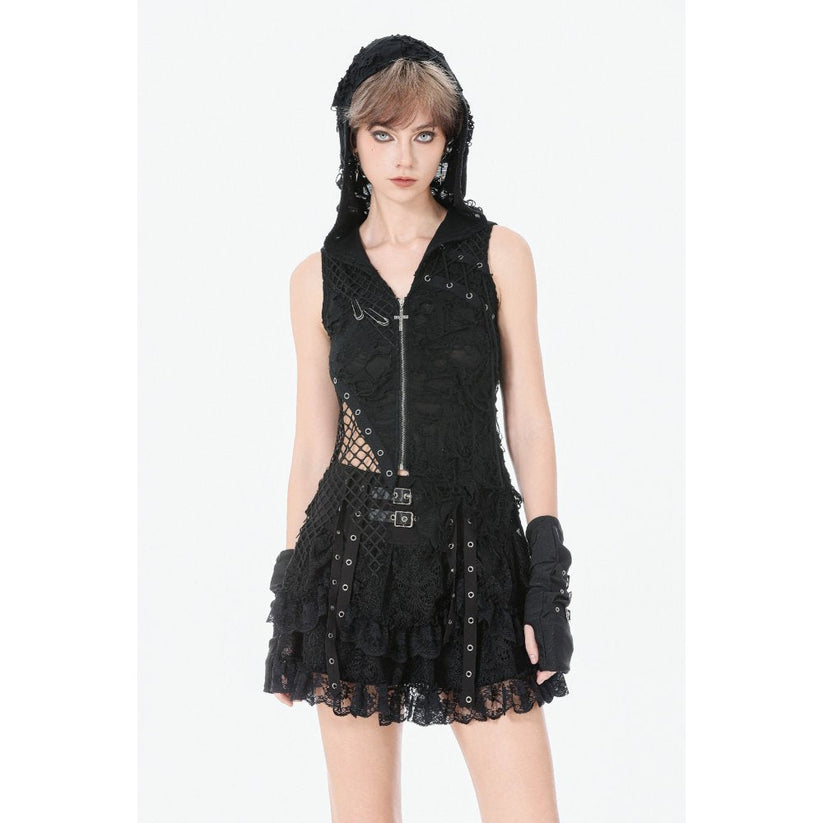 Dark in Love Women's Punk Hoodie Rebel Asymmetric Hooded Top UK 8-22 - QHA UK