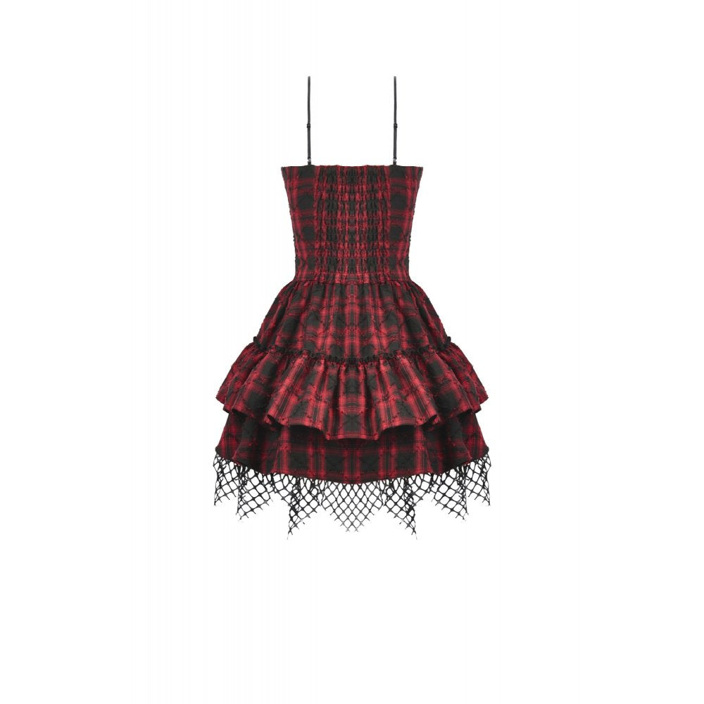 Dark in Love Punk Dress Red-Black Plaid Leather Layered Sweetcore - QHA UK