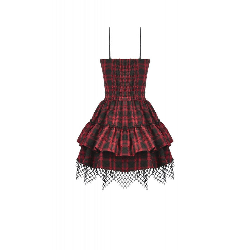 Dark in Love Punk Dress Red-Black Plaid Leather Layered Sweetcore - QHA UK