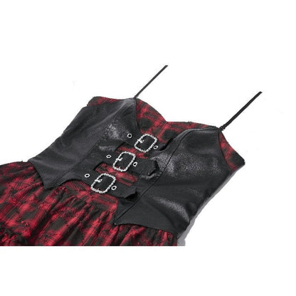 Dark in Love Punk Dress Red-Black Plaid Leather Layered Sweetcore - QHA UK