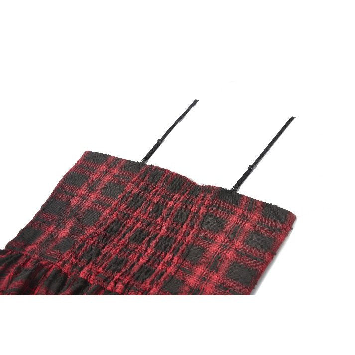 Dark in Love Punk Dress Red-Black Plaid Leather Layered Sweetcore - QHA UK