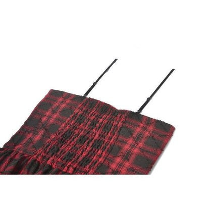 Dark in Love Punk Dress Red-Black Plaid Leather Layered Sweetcore - QHA UK