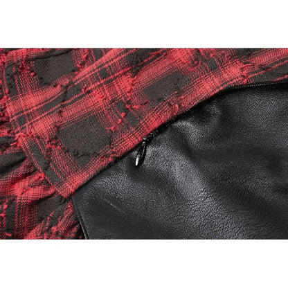 Dark in Love Punk Dress Red-Black Plaid Leather Layered Sweetcore - QHA UK