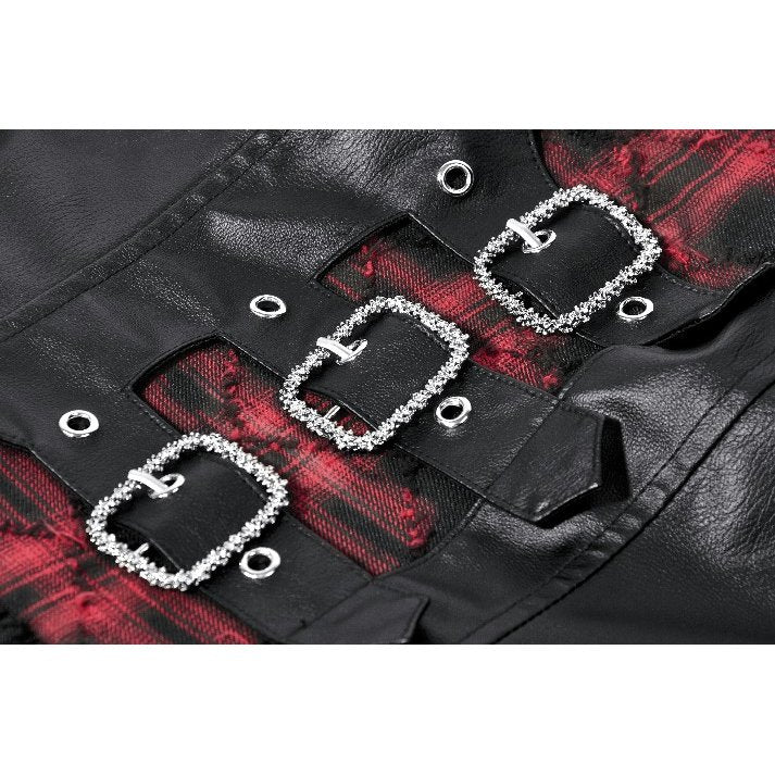 Dark in Love Punk Dress Red-Black Plaid Leather Layered Sweetcore - QHA UK