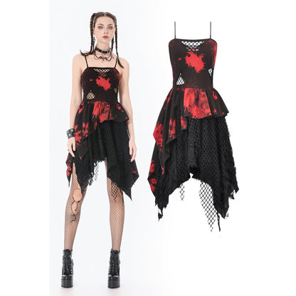 Dark in Love Punk Dress Red-Black Tie Dye UK 8-18 - QHA UK