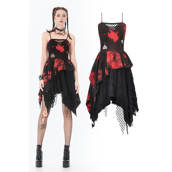 Dark in Love Punk Dress Red-Black Tie Dye UK 8-18 - QHA UK