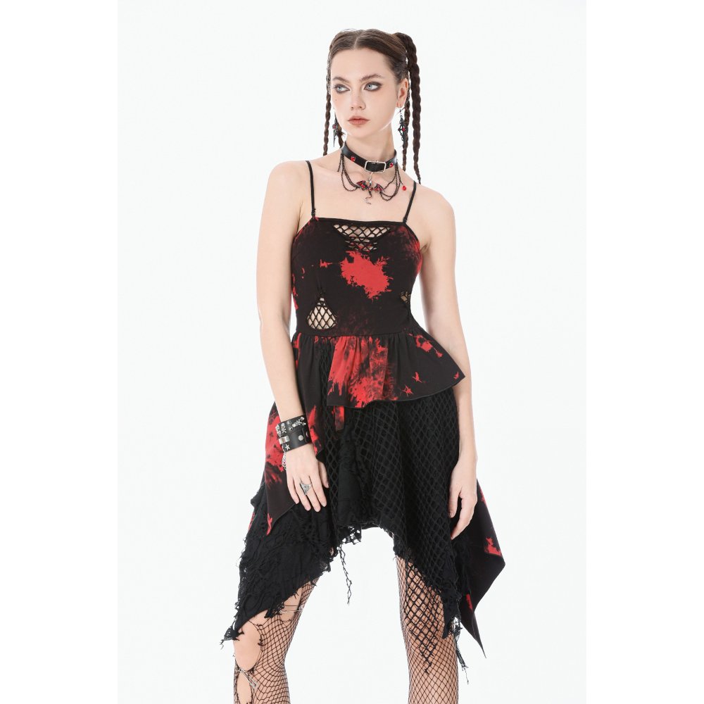 Dark in Love Punk Dress Red-Black Tie Dye UK 8-18 - QHA UK