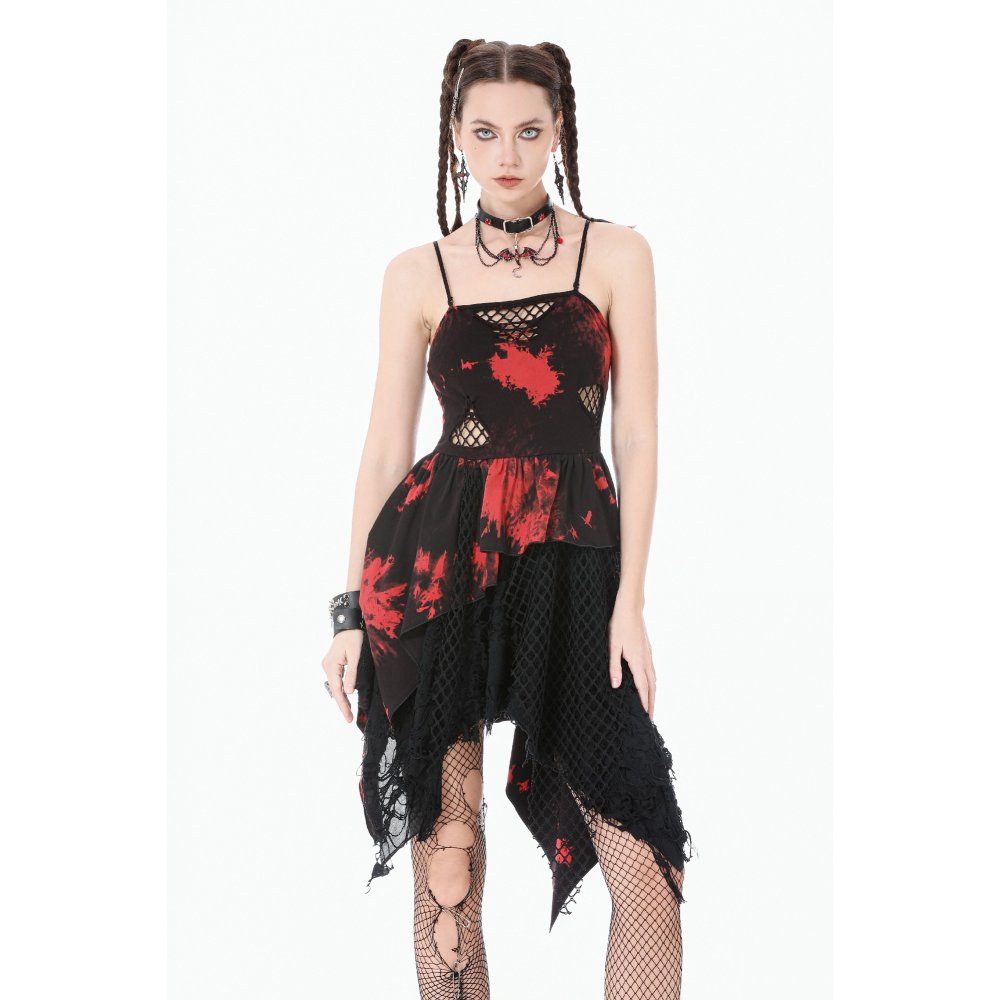Dark in Love Punk Dress Red-Black Tie Dye UK 8-18 - QHA UK