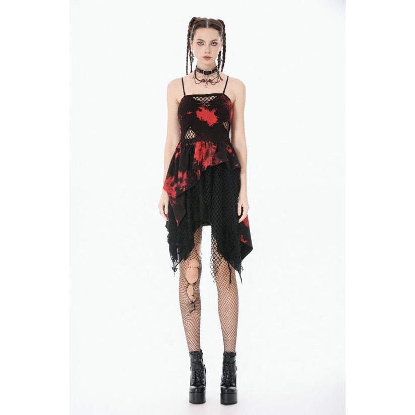 Dark in Love Punk Dress Red-Black Tie Dye UK 8-18 - QHA UK