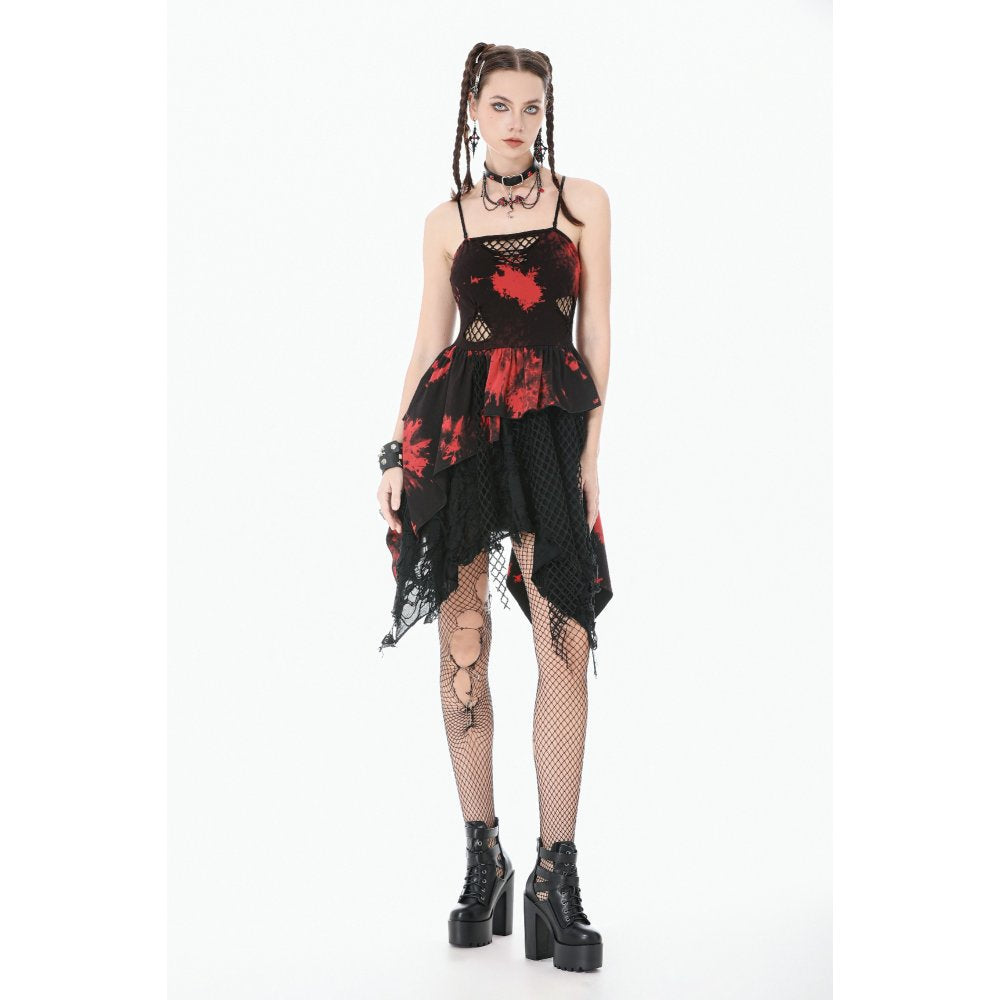 Dark in Love Punk Dress Red-Black Tie Dye UK 8-18 - QHA UK