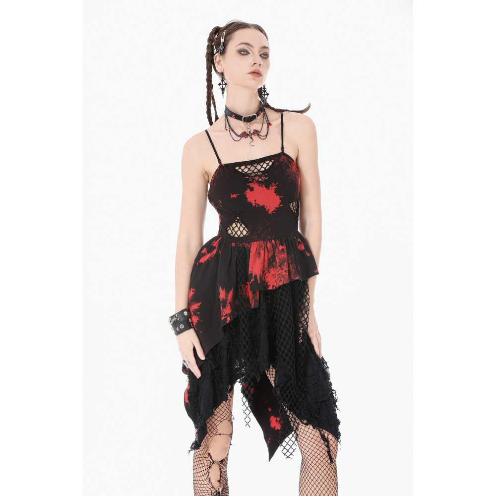Dark in Love Punk Dress Red-Black Tie Dye UK 8-18 - QHA UK