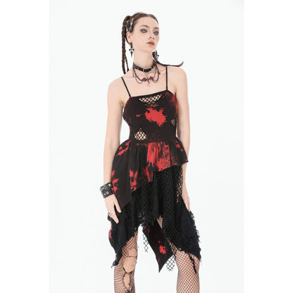 Dark in Love Punk Dress Red-Black Tie Dye UK 8-18 - QHA UK