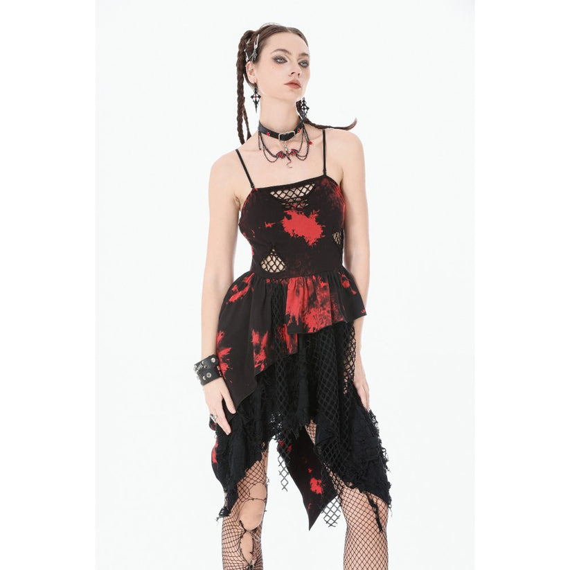 Dark in Love Punk Dress Red-Black Tie Dye UK 8-18 - QHA UK