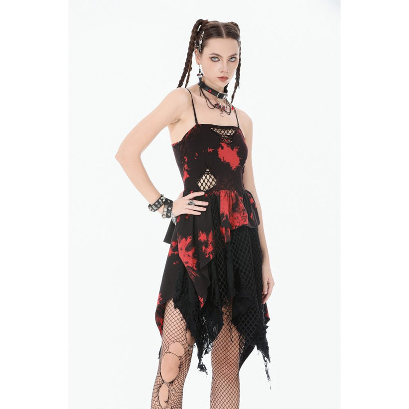 Dark in Love Punk Dress Red-Black Tie Dye UK 8-18 - QHA UK