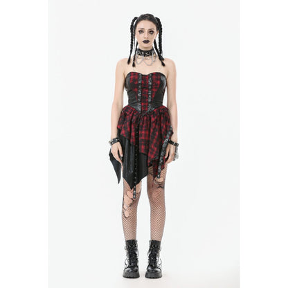 Dark in Love Punk Dress Red Tartan Corset with Handkerchief Skirt - QHA UK