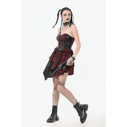 Dark in Love Punk Dress Red Tartan Corset with Handkerchief Skirt - QHA UK