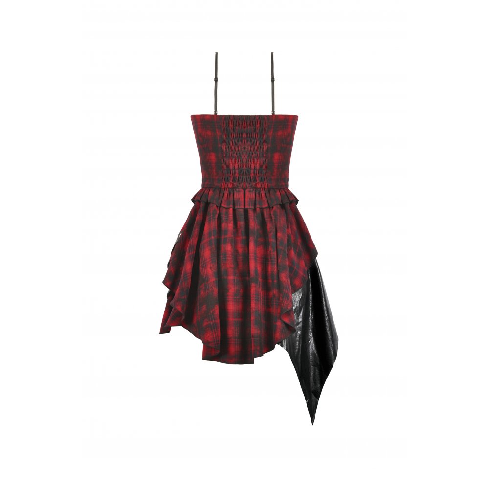 Dark in Love Punk Dress Red Tartan Corset with Handkerchief Skirt - QHA UK