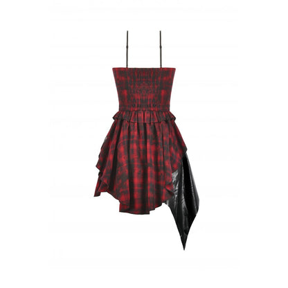 Dark in Love Punk Dress Red Tartan Corset with Handkerchief Skirt - QHA UK