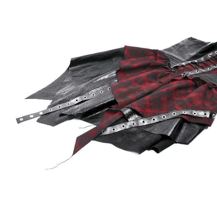 Dark in Love Punk Dress Red Tartan Corset with Handkerchief Skirt - QHA UK
