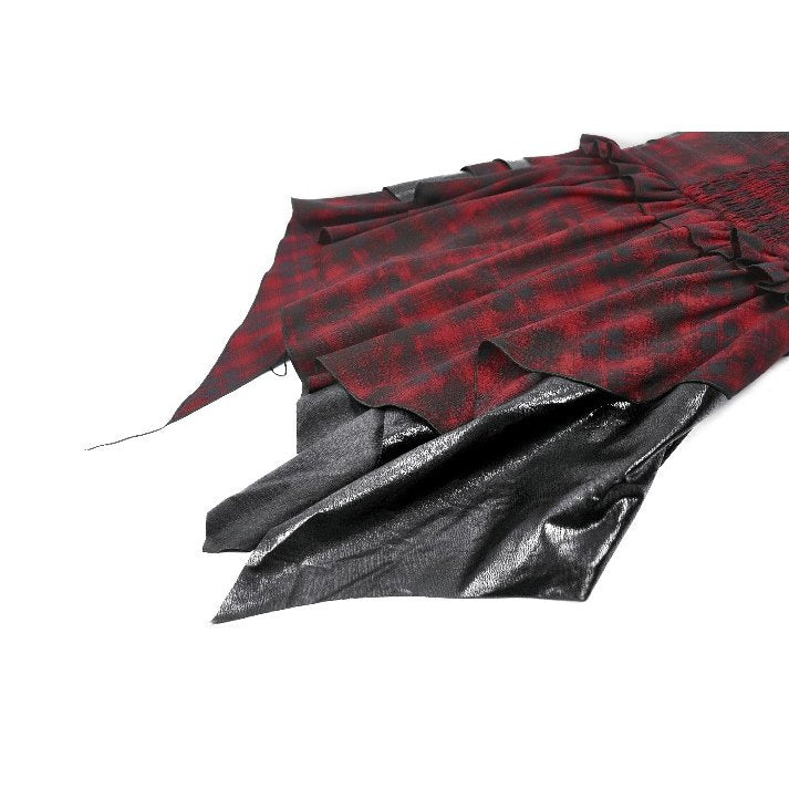 Dark in Love Punk Dress Red Tartan Corset with Handkerchief Skirt - QHA UK