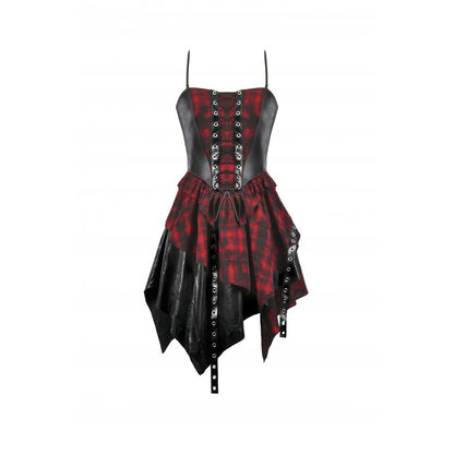 Dark in Love Punk Dress Red Tartan Corset with Handkerchief Skirt - QHA UK
