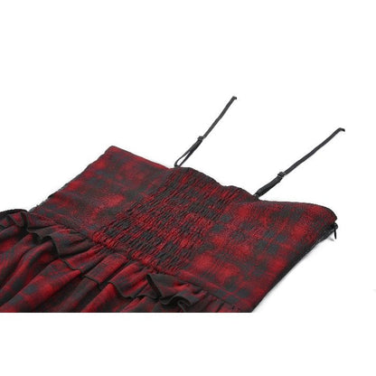 Dark in Love Punk Dress Red Tartan Corset with Handkerchief Skirt - QHA UK