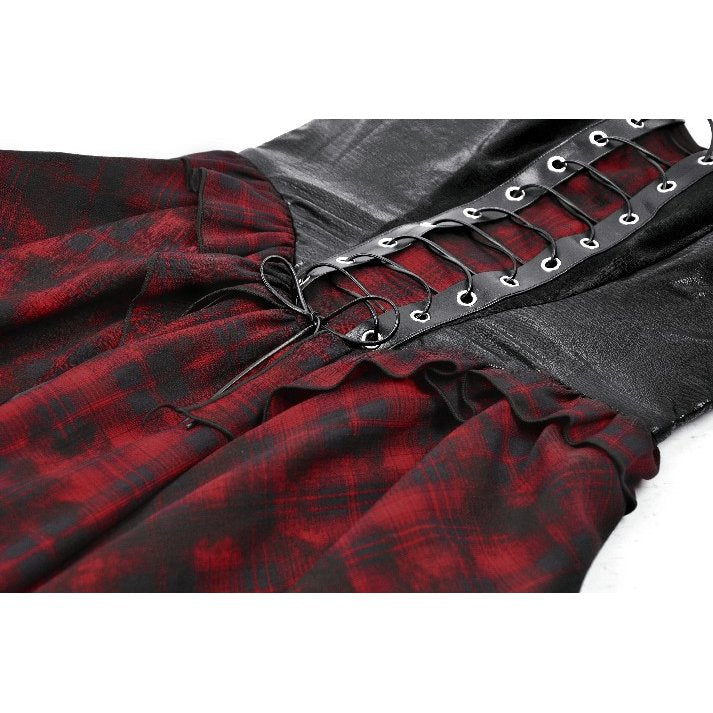 Dark in Love Punk Dress Red Tartan Corset with Handkerchief Skirt - QHA UK