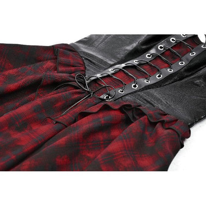 Dark in Love Punk Dress Red Tartan Corset with Handkerchief Skirt - QHA UK