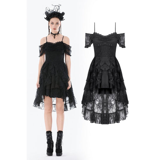 Dark in Love Romantic Gothic High-Low Dress Lace Layered UK 8-18 - QHA UK