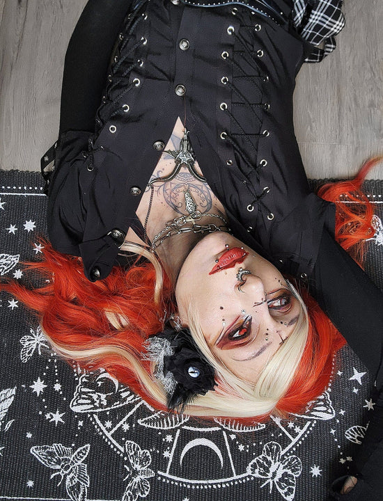 Dark in Love Women's Gothic Shirt Ruptured Lace-Up D-Ring Hardware - QHA UK