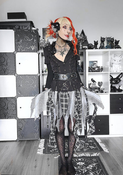 Dark in Love Women's Gothic Shirt Ruptured Lace-Up D-Ring Hardware - QHA UK