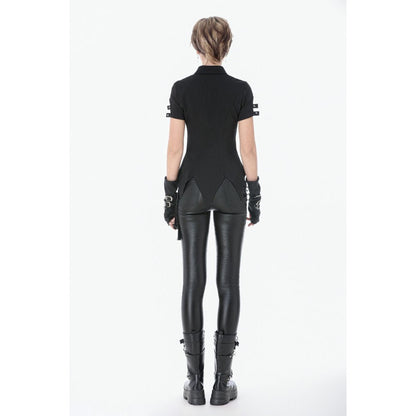Dark in Love Women's Gothic Shirt Ruptured Lace-Up D-Ring Hardware - QHA UK