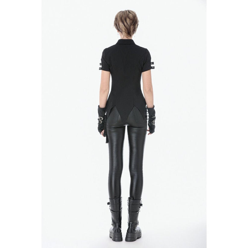 Dark in Love Women's Gothic Shirt Ruptured Lace-Up D-Ring Hardware - QHA UK