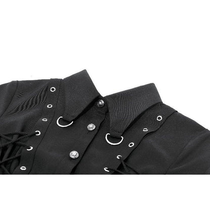 Dark in Love Women's Gothic Shirt Ruptured Lace-Up D-Ring Hardware - QHA UK