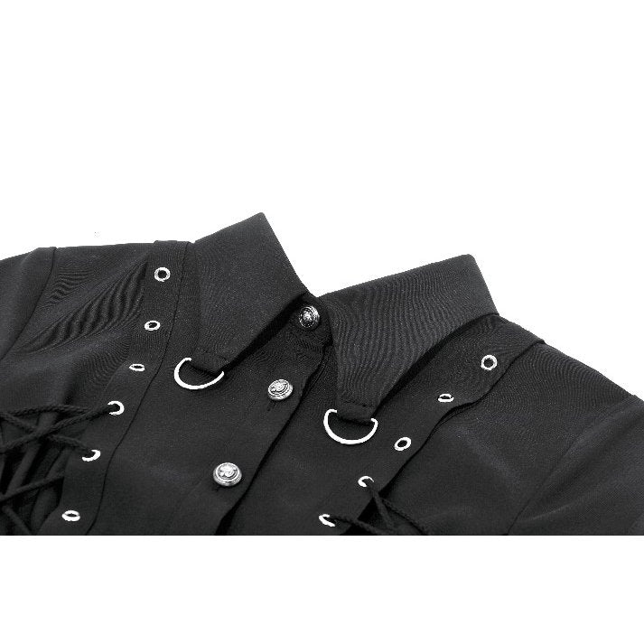 Dark in Love Women's Gothic Shirt Ruptured Lace-Up D-Ring Hardware - QHA UK