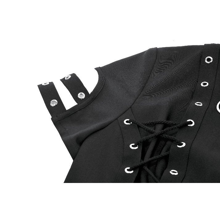 Dark in Love Women's Gothic Shirt Ruptured Lace-Up D-Ring Hardware - QHA UK