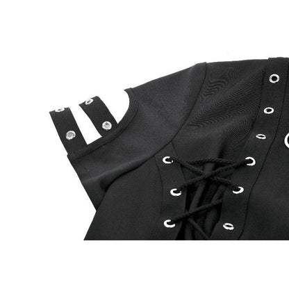 Dark in Love Women's Gothic Shirt Ruptured Lace-Up D-Ring Hardware - QHA UK