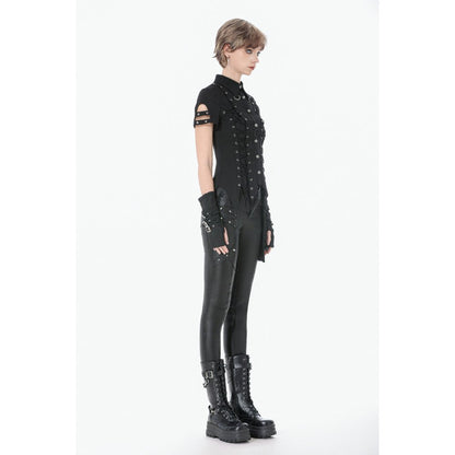 Dark in Love Women's Gothic Shirt Ruptured Lace-Up D-Ring Hardware - QHA UK