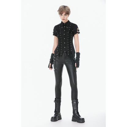 Dark in Love Women's Gothic Shirt Ruptured Lace-Up D-Ring Hardware - QHA UK